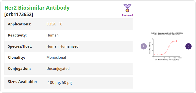 Her2 Biosimilar Antibody orb1173652 产品信息与 ELISA 曲线